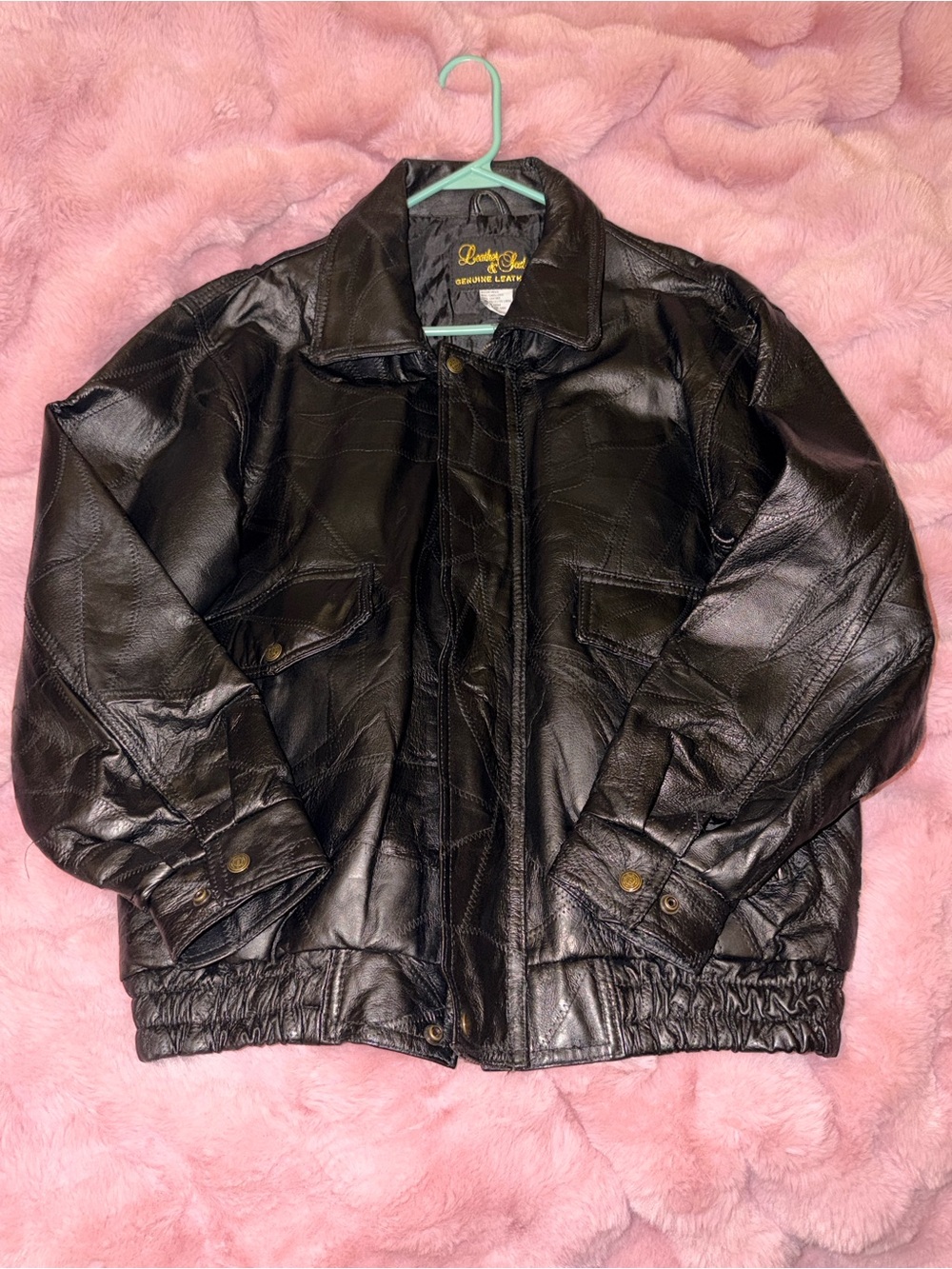 Vintage Black Leather Bomber Jacket